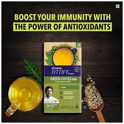 Saffola FITTIFY Gourmet Classic Green Coffee Instant Beverage Mix, 15 Sachets Box-9.webp